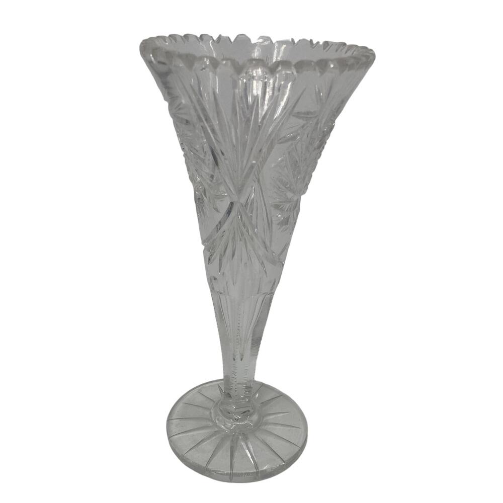 ABP Cut Glass Vase Hobstars Stars Fan Zipper lead Brilliant Cut Glass 12 inch